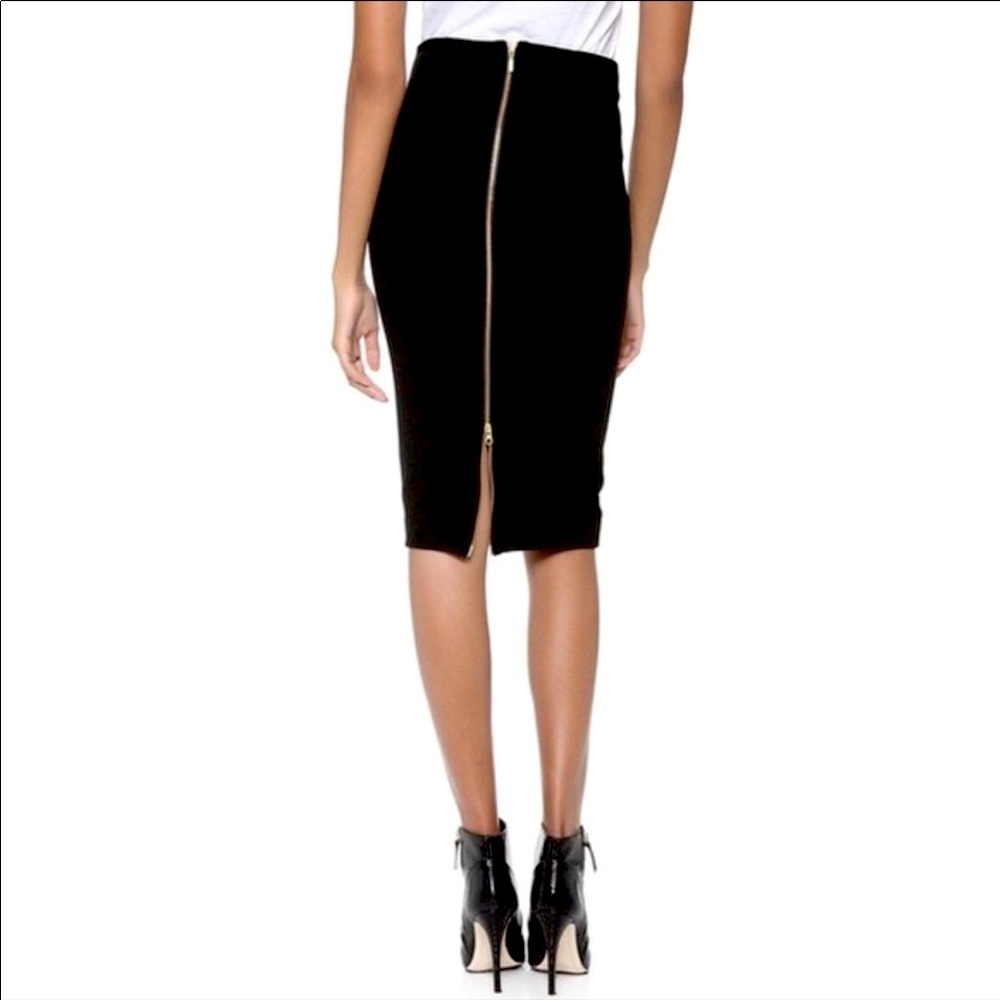 H&M Black Zip up pencil skirt size 4 / 34 detailed design, zipper dual side